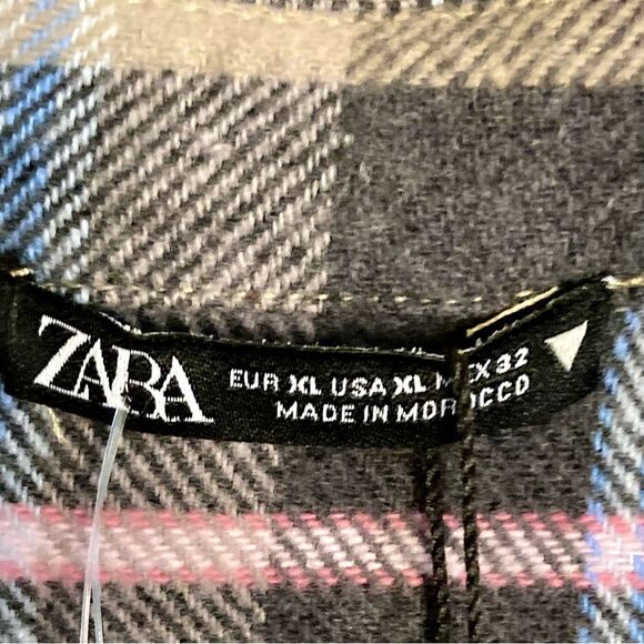 NEW Zara Oversized Plaid Shacket Overshirt Flannel Jacket Tan Pink Gray Size XL - Picture 14 of 16